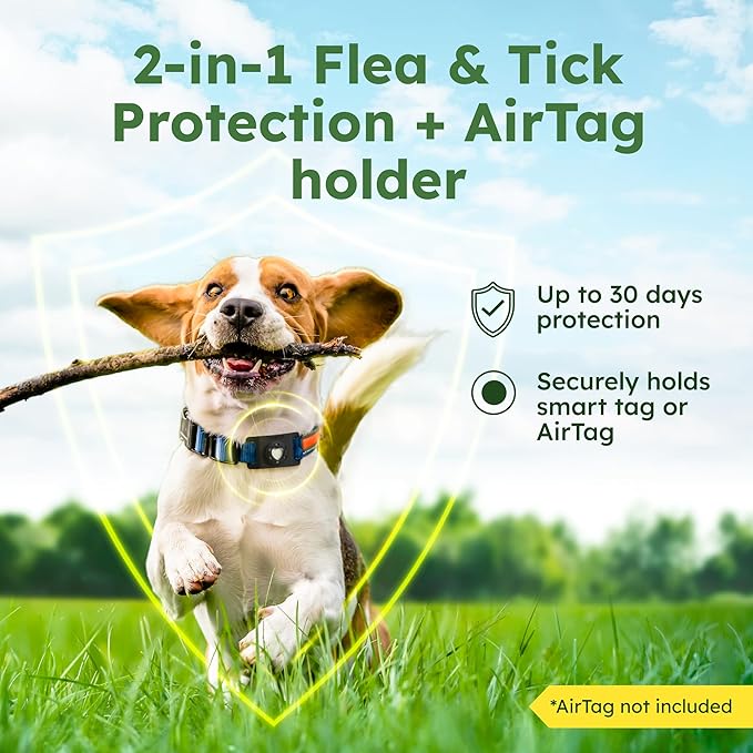 BugMD Paw Guardian Flea and Tick Prevention Pendant for Dogs with AirTag Holder | Plant-Powered Flea & Tick Control for Dog Collars Harnesses | Dog Tag with Air Tag Holder - Black-PawvioPets