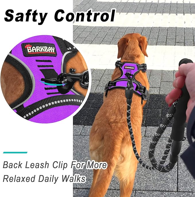 BARKBAY No Pull Dog Harness Large Step in Reflective Dog Harness with Front Clip and Easy Control Handle for Walking Training Running(Purple,S)-PawvioPets