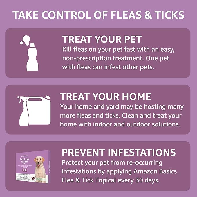 Amazon Basics Flea and Tick Topical Treatment for Large Dogs (45-88 lbs), Unscented, 6 Count (Previously Solimo)-PawvioPets