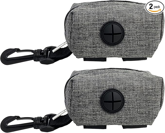 (2 Pack) Dog Poop Bag Holder for Leash,Doggie Waste Bag Dispenser Small Doggy Poop Bag Zipper Pouch with Carabiner Clip, Leash Attachment Holder for Pet Puppy Poop Bags-PawvioPets
