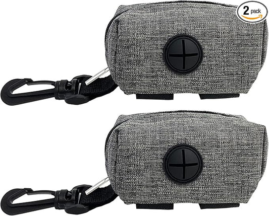 (2 Pack) Dog Poop Bag Holder for Leash,Doggie Waste Bag Dispenser Small Doggy Poop Bag Zipper Pouch with Carabiner Clip, Leash Attachment Holder for Pet Puppy Poop Bags-PawvioPets