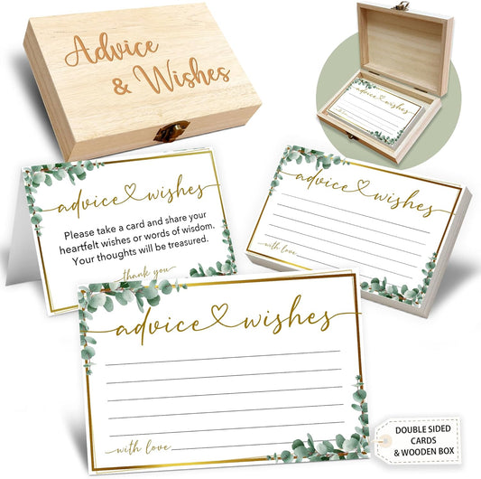 Advice and Wishes Cards Box, 50 Pcs Birthday Wedding Baby Shower Advice Cards, Well Wishes Box for Birthday Party Graduation Bridal Shower Retirement Party, Anniversary(Eucalyptus) -A06