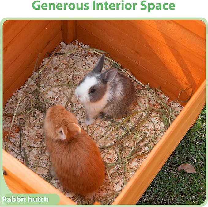 Coziwow Rabbit Hutch, Outdoor Cat House Weatherproof, Bunny Cage Indoor with Openable, Portable Small Animals Shelters with Nonslip Ramp for Hideout Rabbits/Feral Cats/Chicken/Small Animals-Orange-PawvioPets