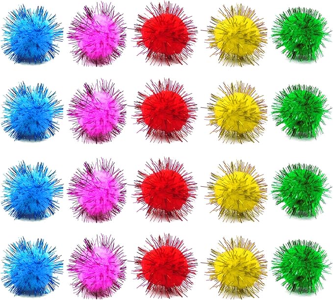 80 Pieces Cat Sparkle Balls Assorted Color 1 Inch Pom Poms Tinsel Cat Ball Toy Puff Balls Glitter Ball for Cats Kitten Toys for Indoor Cats and Crafts-PawvioPets