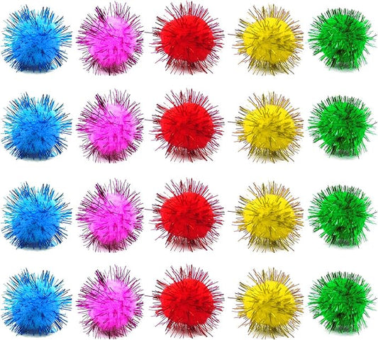 80 Pieces Cat Sparkle Balls Assorted Color 1 Inch Pom Poms Tinsel Cat Ball Toy Puff Balls Glitter Ball for Cats Kitten Toys for Indoor Cats and Crafts-PawvioPets