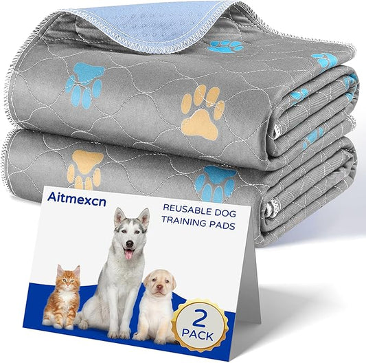 Aitmexcn Washable Puppy Dog Pee Pad, 2PCS 100% Waterproof Whelping Training Mat for Puppy/Senior Dog, Fast Drying Reusable Puppy Pads for Indoor, Outdoor and Car Travel- 32x36'' Llight Gray-PawvioPets