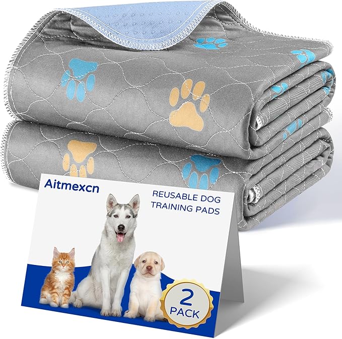 Aitmexcn Washable Puppy Dog Pee Pad, 2PCS 100% Waterproof Whelping Training Mat for Puppy/Senior Dog, Fast Drying Reusable Puppy Pads for Indoor, Outdoor and Car Travel- 36 x 48'' Llight Gray-PawvioPets