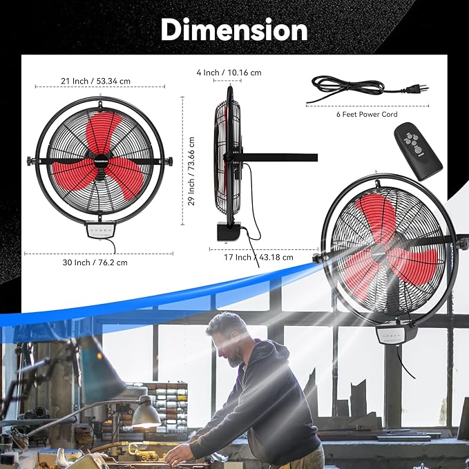 20 IN 5500 CFM Remote Control Wall Mount Fan, 3 Speed High Velocity Wall Fan with Timer, Oscillation & Tilting, Air Circulator for Garage, Commercial, Greenhouse, Warehouse & Gazebo Use, UL Listed-PawvioPets
