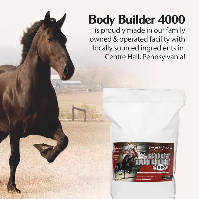 Body Builder 4000, Horse Weight Gain Supplement, High Fat and Energy Horse Weight Builder with Body Conditioning Horse Vitamins, Improves Hoof Quality - 25 LB Bag-PawvioPets