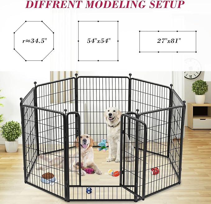 Dog Playpen 40 inch 8 Panels Dog Fence Outdoor for Yard, Indoor Dog Pen for Large/Medium/Small Dogs, Heavy Duty Puppy Playpen with Door Portable Pet Fence for RV Camping-PawvioPets