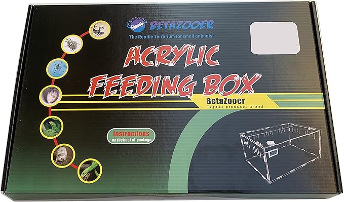 BETAZOOER Reptile Terrarium Breeding Tank Acrylic Reptile Feeding Box with Temperature Hygrometer (15.3"x9.7"x7.6")-PawvioPets