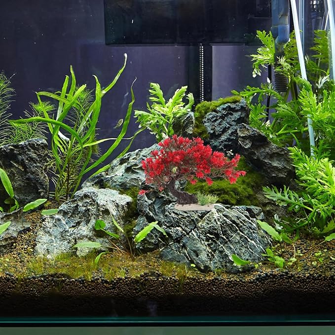 BESTOYARD Fish Tank Decor Artificial Plastic Bonsai Tree, Red Aquarium Ornament for Fish Tanks, 11.81 X 9.05 X 3.93 Inches-PawvioPets