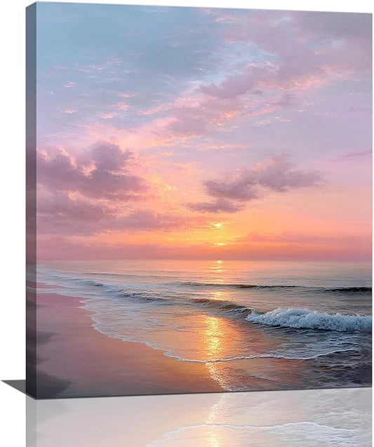Beach Sunset Wall Art Ocean Coastal Scenery Wall Decor Seascape Picture Canvas Landscape Painting Print Framed Artwork Decorations for Living Room Office Bedroom Kitchen 24"x20"-PawvioPets