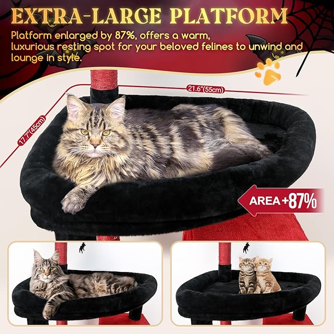 Globlazer Gohtic Giant Cat Tree, 83 inch Goth Cat Tree for Indoor Cats Large Adult, XXL Cat Tower with 9 Scratching Posts for 20lb+ Heavy Duty Large Adult Cats, F83, Blood-Goth-PawvioPets