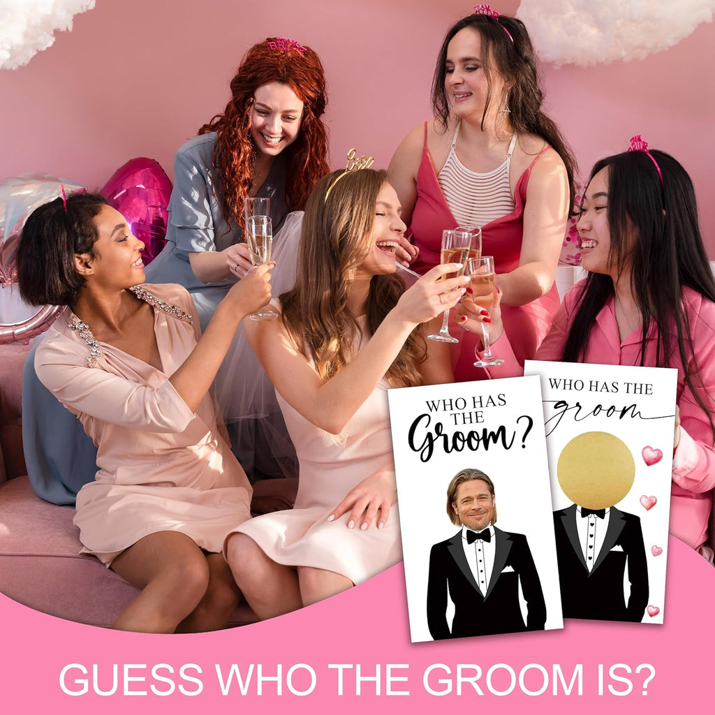Who Has The Groom Birdal Shower Scratch Off Games, 41Pcs Cute Wedding Shower Scratch Off Games, 3.5"x 2.1" Bachelorette Party Favor Decor, Engagement Party Ideas Activities-A08