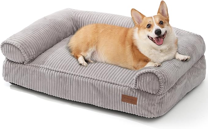 FUKUMARU Cute Dog Bed, Fluffy Dogs Couch with TPU Layer Keeping Lining Dry, Pet Sofa Medium Size Dog Easy to Care, Warm Cat Bed with Removable Zipper Cover, 36inch, Large, Light Grey-PawvioPets