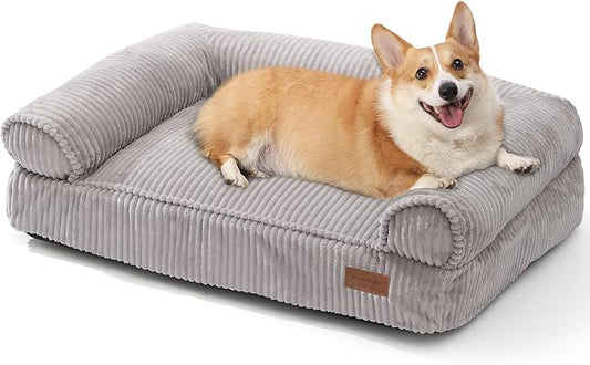 FUKUMARU Cute Dog Bed, Fluffy Dogs Couch with TPU Layer Keeping Lining Dry, Pet Sofa Medium Size Dog Easy to Care, Warm Cat Bed with Removable Zipper Cover, 36inch, Large, Light Grey-PawvioPets