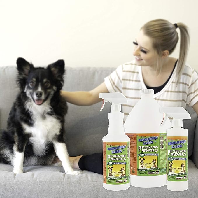 Absolutely Clean Amazing Pet Odor Eliminator for Home, Professional Strength: Natural Enzymes Remove Most Stains in 60 Seconds -Dog/Cat Urine, Vomit, Bile, Feces, Grass, Blood, Drool, More -USA Made-PawvioPets