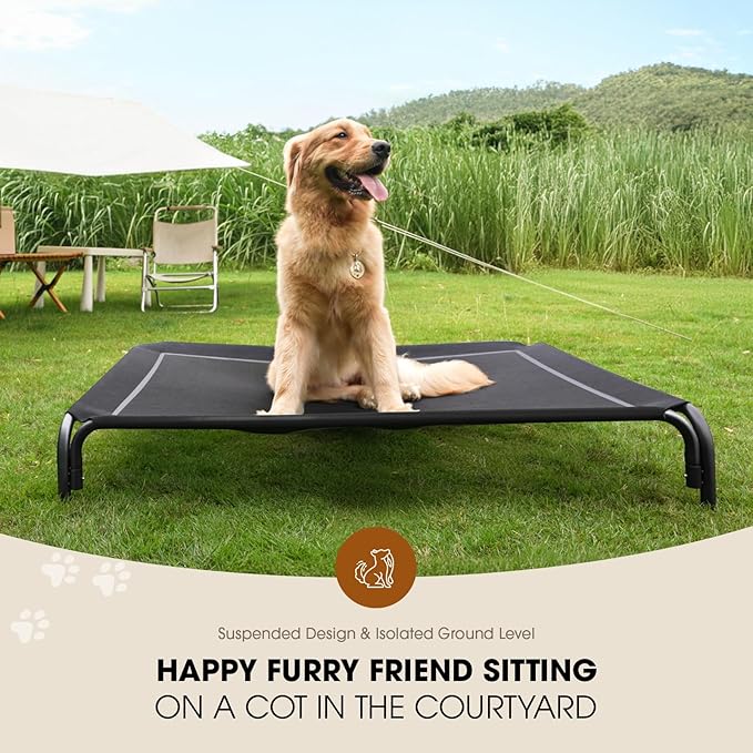 Elevated Dog Bed, Raised Outdoor Dog Bed for Medium Sized Dog, Portable Cooling Pet Cot with Breathable & Washable Mesh, Indoor & Outdoor Pet Hammock with Skid-Resistant Feet.-PawvioPets