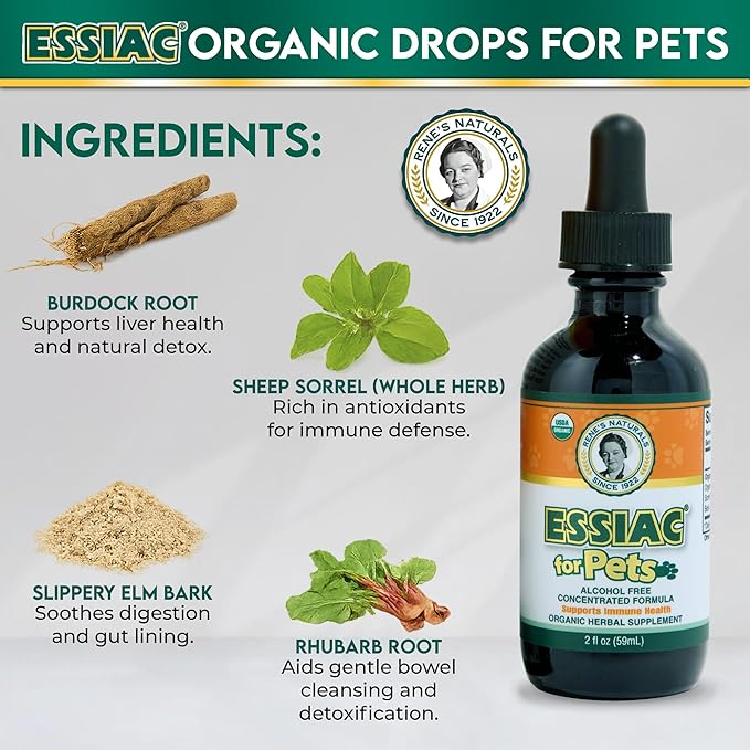 Essiac for Pets | USDA Organic | Daily Drops for Immune Support and Longevity | Pre-Measured Dropper | Alcohol Free Concentrated Formula | 2oz (59ml)-PawvioPets
