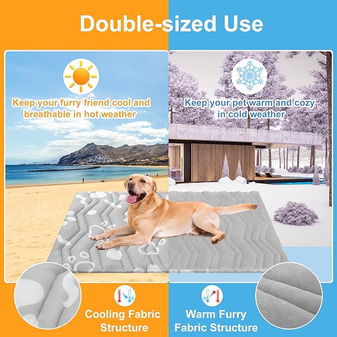 BEAUTYZOO Upgrade Dog Cooling Mat Extra Large, Reversible Self-Cooling Mat for Dogs, Thicken Pet Ice Cool Pad Blanket for Summer Kennel Sofa Bed Floor Car Seat, Machine Washable&Foldable, 59"x40"-PawvioPets