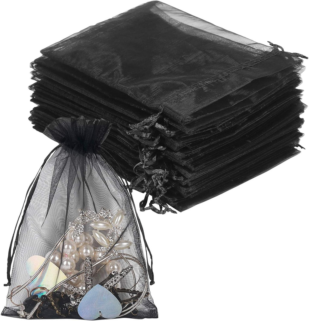 YQL Black Organza Bags,100PCS 5x7 Inch Gift Favor Bags Mesh Fruit Protection Bags Jewelry Pouches Sachet Bags Wedding Party