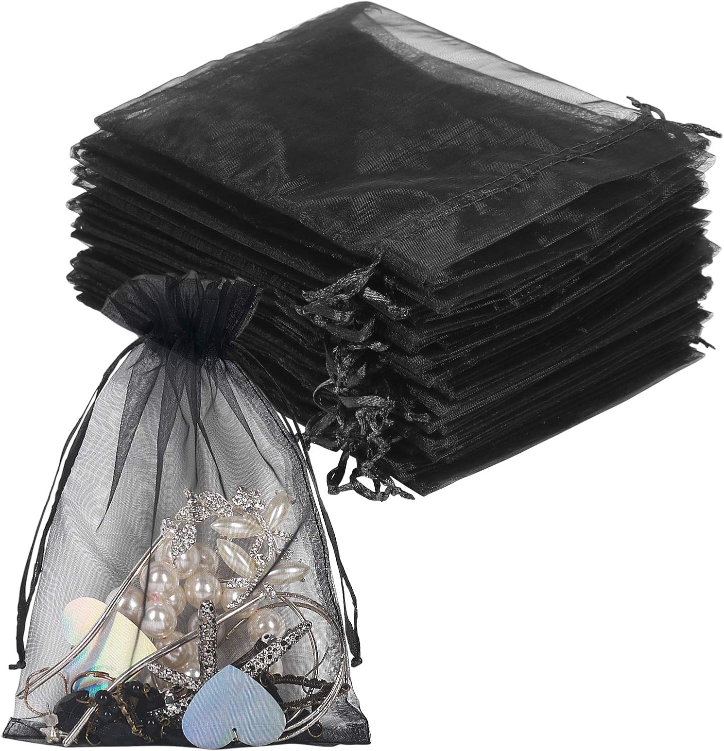 YQL Black Organza Bags,100PCS 5x7 Inch Gift Favor Bags Mesh Fruit Protection Bags Jewelry Pouches Sachet Bags Wedding Party