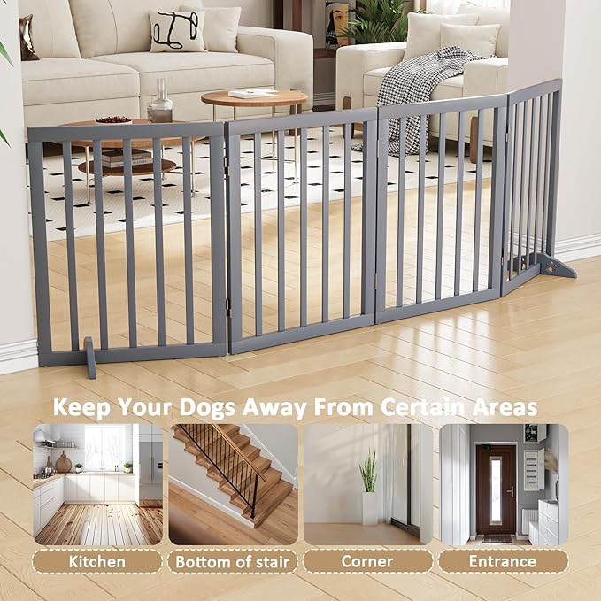 Dog Gates for Doorways 74-Inch Wide Freestanding Pet Gates for Dogs 24-inch Tall Dog Gates Indoor Stair House-PawvioPets