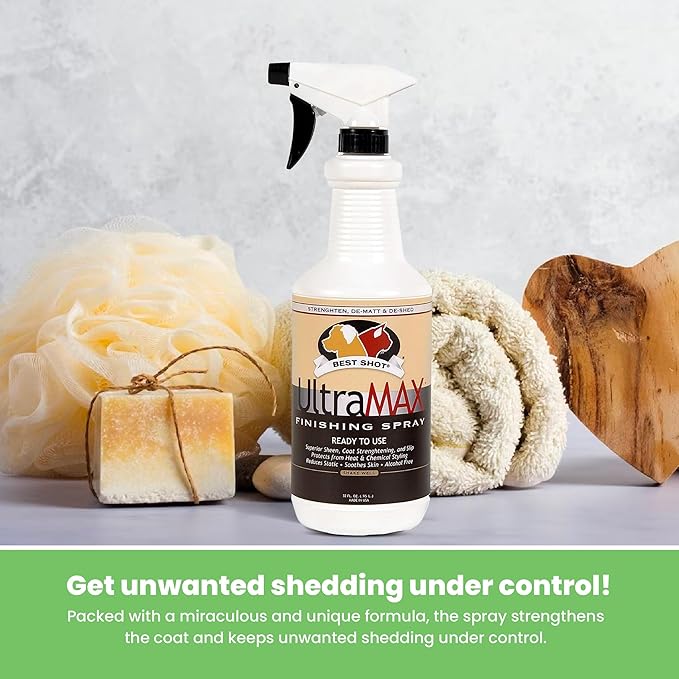 Best Shot UltraMAX Pro Finishing Spray, Ideal Detangler Spray for Pets, Hydrating and Soothing Pet Grooming Spray, for Dogs and Cats, 34 Oz.-PawvioPets