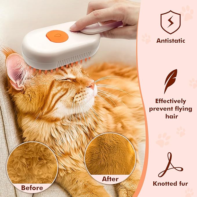 Cloud Care Cat Brush, Cat Steam Brush for Shedding, 4-In-1 Self-Cleaning Pet Steam Brushs for Long and Short Hair Cats and Dogs Grooming Supplies-PawvioPets