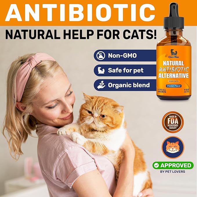 Cat Antibiotic to Help with Cough & Allergies – Antibiotics for Cats to Aid with UTIs and Digestive Moments – HIPS & Joints Support – Attractive Chicken Taste – 1 Oz Bottle-PawvioPets