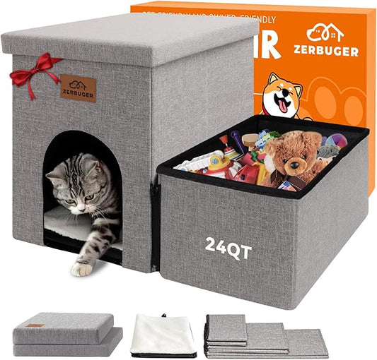 Dog Stairs 15" H, 2-Step Wider Dog Steps for Small/Medium/Large Old Dogs Cats, Folding Sturdy Storage Pet Stairs Climbing Bed Couch, Dog Ramp for Car Hold Up to 150 lbs(Gray, with Condo)-PawvioPets