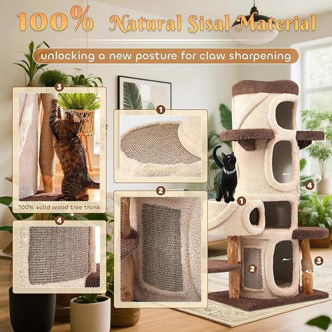 70'' Luxury Heavy Duty Cat Tree for Indoor Cats Adults,Treehouse Theme Large Cat Tower for Home Decoration,Multi-Level Modern Maine Coon Condo with 3*Wood Scratching Post,Perch,Huge House for Multicat-PawvioPets