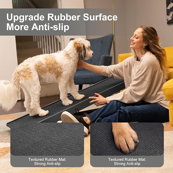 ABORON Dog Ramp,Adjustable Folding Pet Ramp for Bed,Couch,SUV - High Traction Portable Rubber Paw Ramps,Great for Small & Large Old Dogs & Cats, Supports up to 200 lbs,39.3''Long-PawvioPets