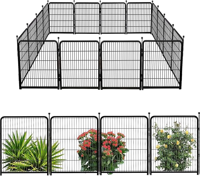 Garden Fence 40 Inch 14 Panels Without Gate, Total 31 Ft(L) Garden Fence for Yard and Dog, Black Dog Pen Wide Door, Metal Dog Pen Heavy Duty Pet Puppy Exercise Pen for Rv Camping-PawvioPets