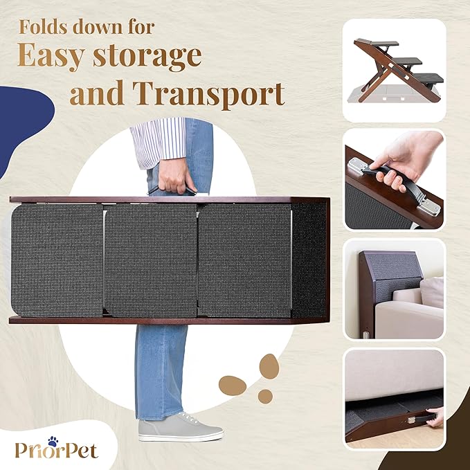 Dog Steps for Bed & Couch 2-in-1 Dog Stairs/Ramp - Height Adjustable Dog Ramp for Couch 7” - 20” - Pet Stairs, Dog Stairs for Small Dogs - Easy to Move Pet Steps with Landing Platform, Walnut-PawvioPets
