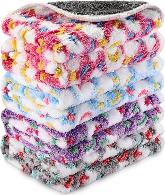 4 Pcs Waterproof Guinea Pig Blankets Washable Small Animal Fleece Bedding Absorbent Guinea Pig Cage Liners Reusable Pet Pee Pad Sleep Mat Pad Cover for Hamster Ferret (Moon Star Pattern,12 x 12 Inch)-PawvioPets