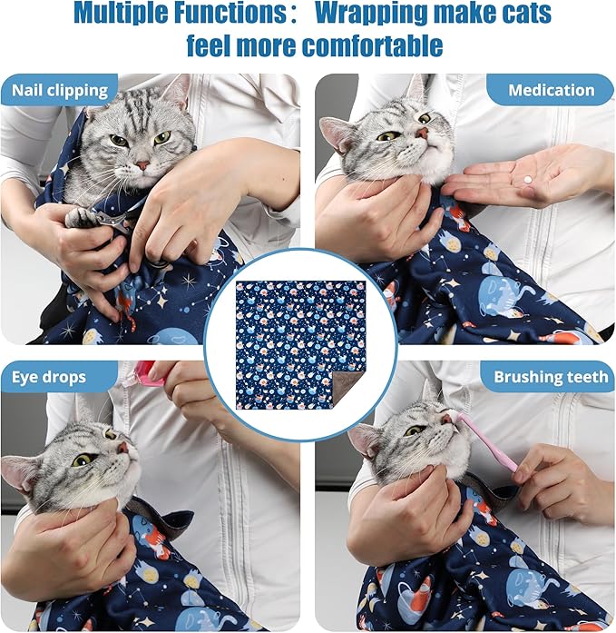 Cat Grooming Wrap,Anti-Escape Cat Wrap for Grooming,Self-Adherent Soft Cat Blanket to Wrap,Anti-Bite,Clip Nails,Anti-Scratch,Cat Calming Wrap,Cat Burrito Wrap,Swaddle Wrap Pet Tool Large Size-PawvioPets