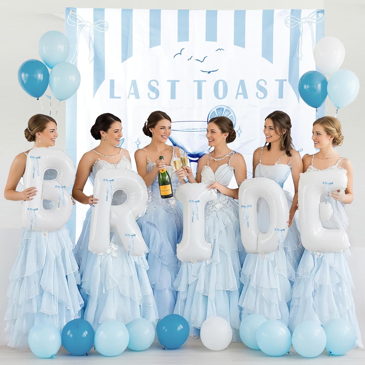 Last Toast on the Coast Bachelorette Decorations Blue bridal shower Balloon Garland Kit with 1.5m Backdrop Huge 40 inch BRIDE letter balloons for Hen Party Wedding Engagement supplies