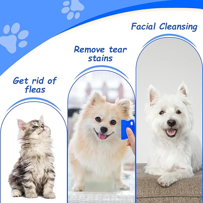 2 Pack Professional Eye Comb For Pets,Stainless Steel Tear Stain Remover For Cats & Dogs,Gentle Round-Head Grooming Tool,Precisely Removes Stains, Dirt And Debris From The Eye Area-PawvioPets