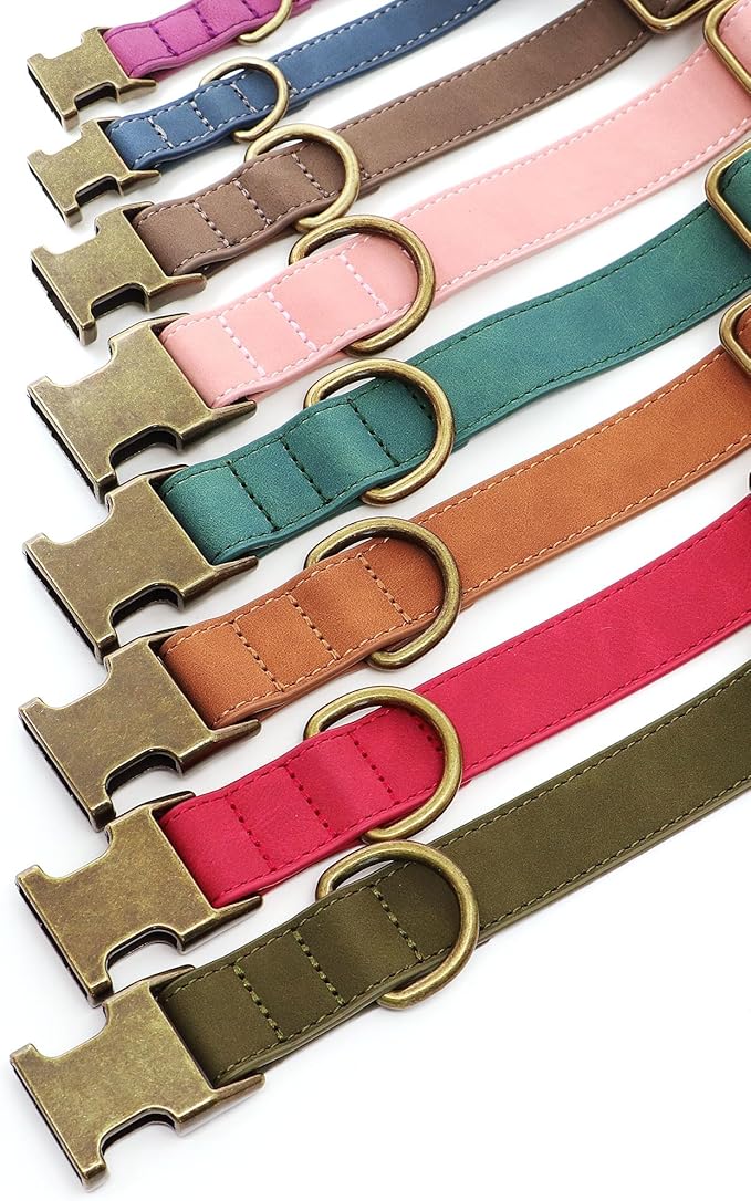 Didog Soft PU Leather Dog Collar, Stylish Quick Released Dog Collars for Small Dogs, Easy Clean Adjustable Pet Collar for Daily Walking, Red, S Fit 10-16" Neck-PawvioPets