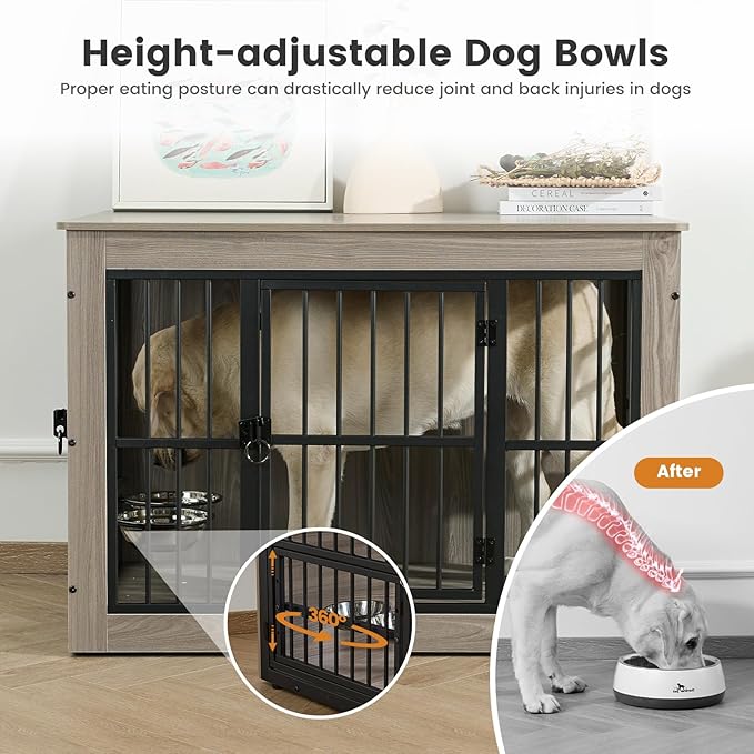 Gardner Pet Dog Crate Furniture for Small Dog, 27.2 Inches Dog Kennel Indoor, Wooden Dog Cage End Table, Heavy Duty Dog Crates, Rustic Grey-PawvioPets