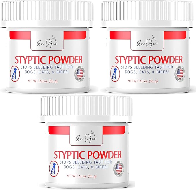 3-PK Styptic Powder for Dogs, Cats, and Birds (2 oz) by Evo Dyne | Fast-Acting Blood Stop Powder for Pets | Quick Stop Bleeding Powder for Dog Nail Clipping, Grooming, Cuts and More (3-Pack)-PawvioPets