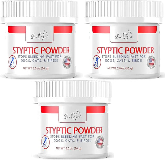 3-PK Styptic Powder for Dogs, Cats, and Birds (2 oz) by Evo Dyne | Fast-Acting Blood Stop Powder for Pets | Quick Stop Bleeding Powder for Dog Nail Clipping, Grooming, Cuts and More (3-Pack)-PawvioPets
