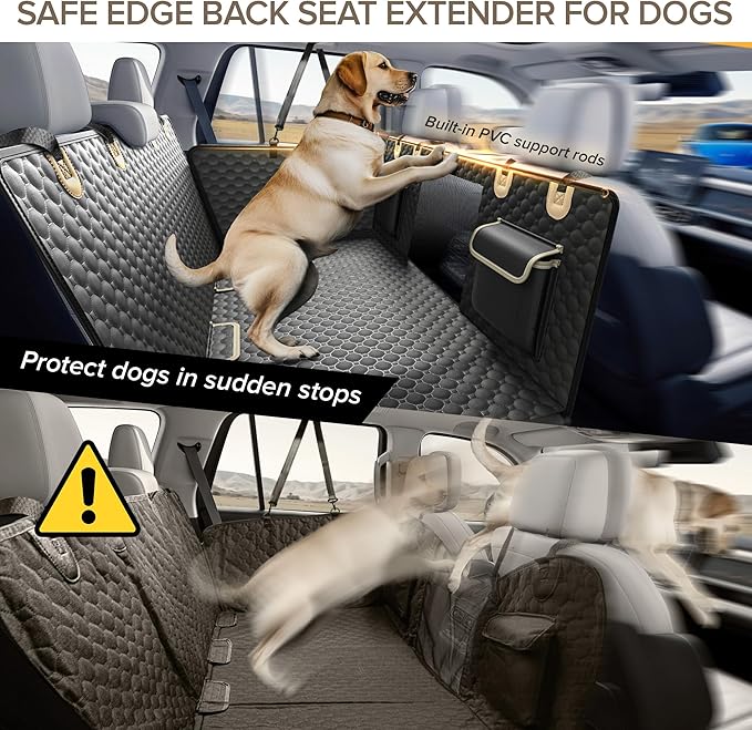 Back Seat Extender for Dogs, PVC Rods Support and Hard Bottom Car Seat Cover for Dogs, Heavy Duty Dog Car Seat Cover for Back Seat, Dog Hammock for Car, Waterproof Pet Bed For Car, SUV, Truck-PawvioPets