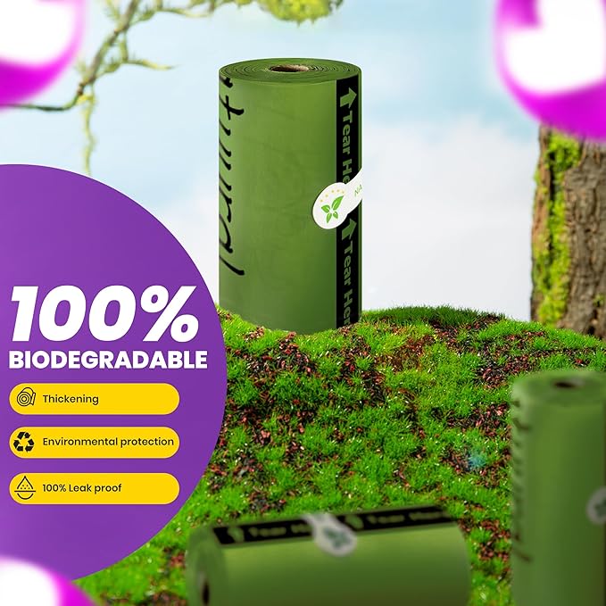 Dog Poop Bags-150 Counts with Holder (10 Rolls), Biodegradable Poop Bags, Eco-friendly and Easy to Open, Thick Dog Waste Bags (Green)-PawvioPets