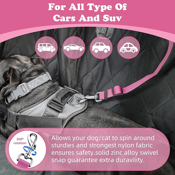 BWOGUE 2 Packs Dog Cat Safety Seat Belt Strap Car Headrest Restraint Adjustable Nylon Fabric Dog Restraints Vehicle Seatbelts Harness-PawvioPets