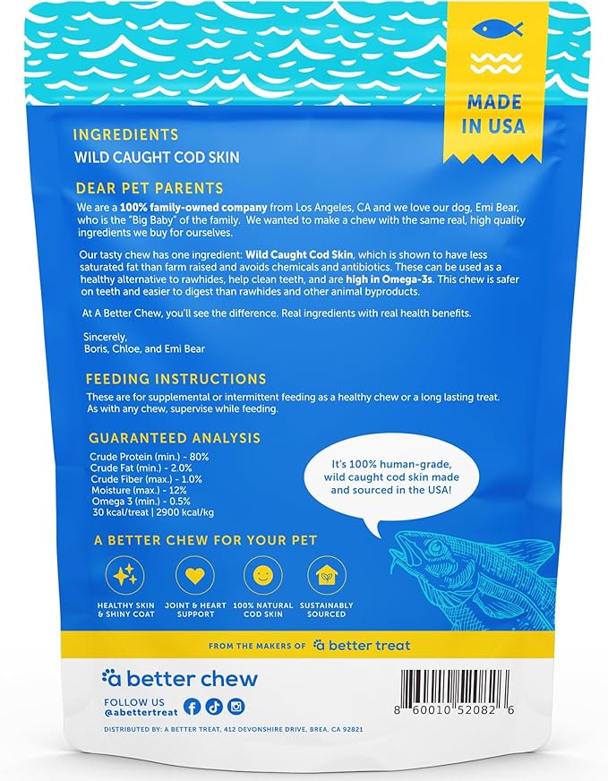A Better CHEW – Wild Caught Cod Skin Dog Treats | Sourced and Made in The USA, Single Ingredient, Dehydrated | Natural, Healthy Alternative to Rawhides + Bully Sticks, Long Lasting Chew-PawvioPets