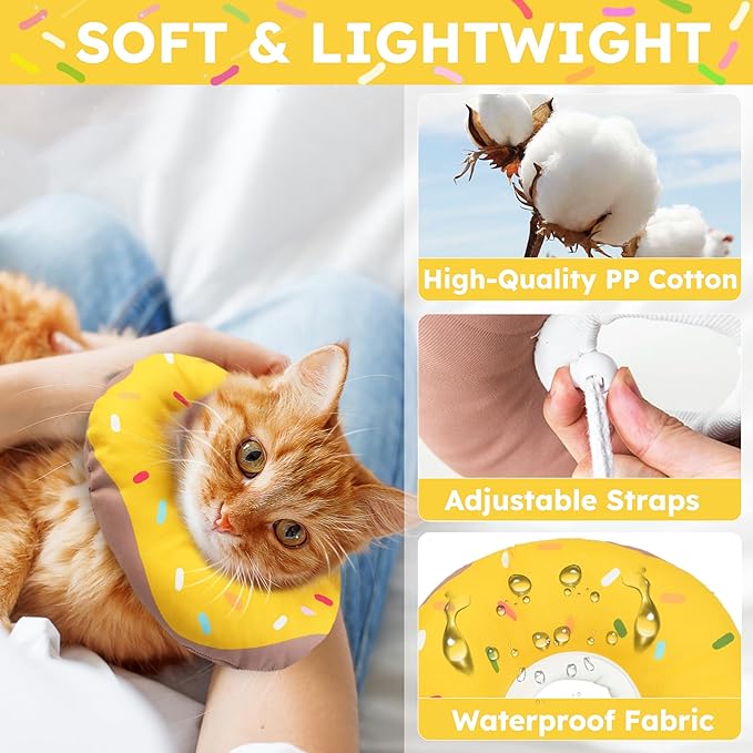 Cat Cone Collar Soft, Waterproof Cat Recovery Collars Spay Cones to Stop Licking Cute Donut E Collar After Surgery Anti-Lick Wound Healing Safety Elizabethan Collar for Kittens (Donut Yellow, Small)-PawvioPets
