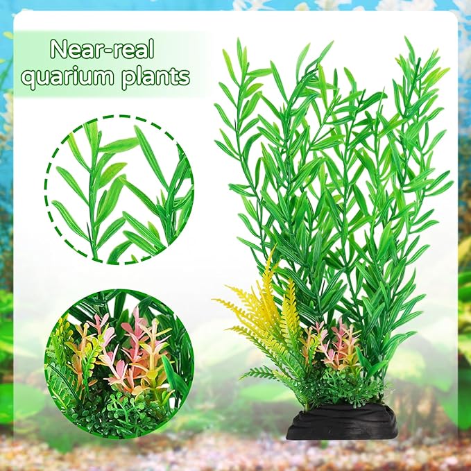 Fish Tank Plants, 20pcs Aquarium Decor Green Plants Artificial Aquarium Decorations Plant, Fish Tank Accessories for Household and Office Aquarium Simulation, Small to Large-PawvioPets